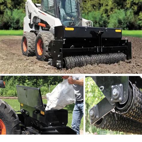 landscape skid steer attachments|seeder attachment for skid steer.